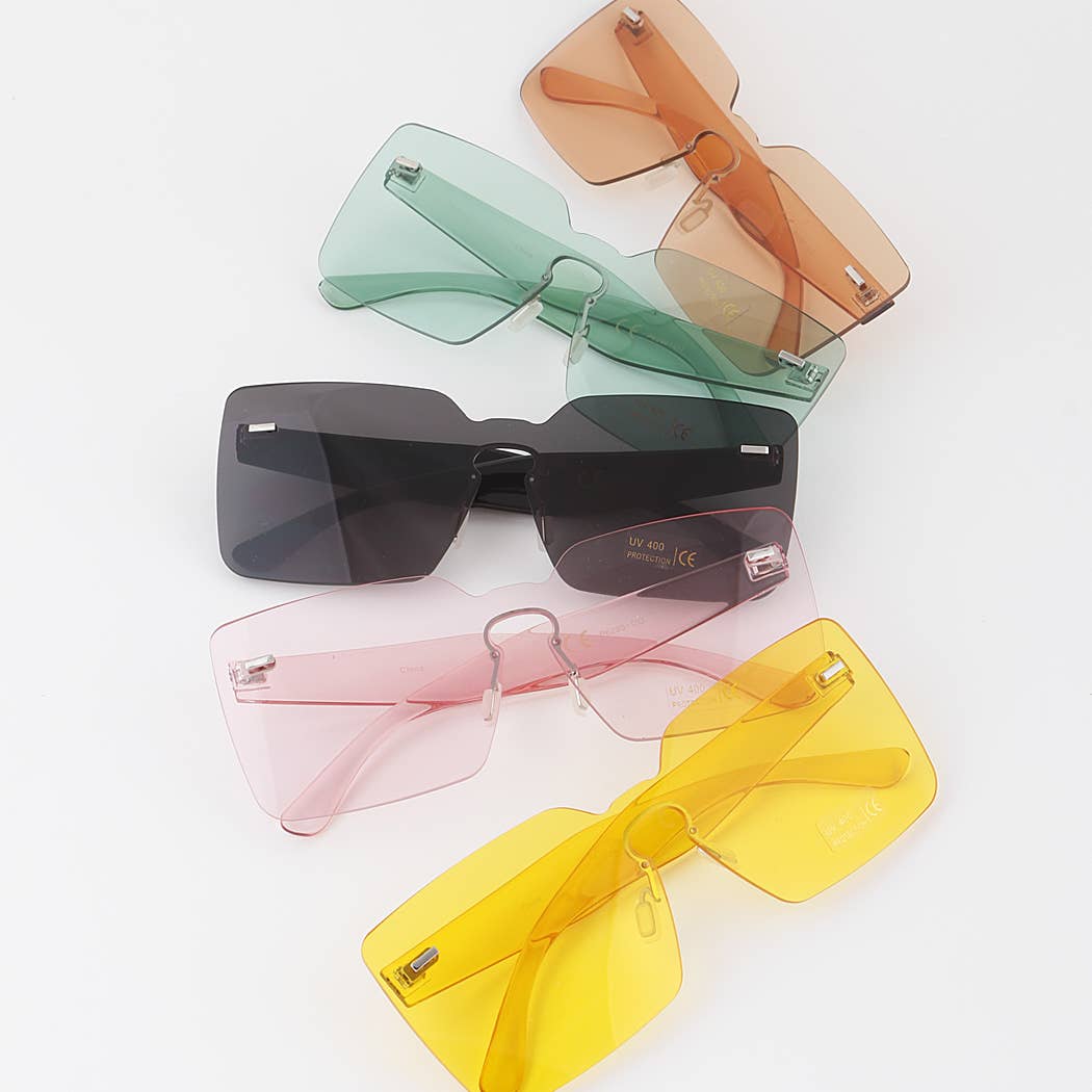 Rimless Bright Square Sunglasses, Assorted Colors