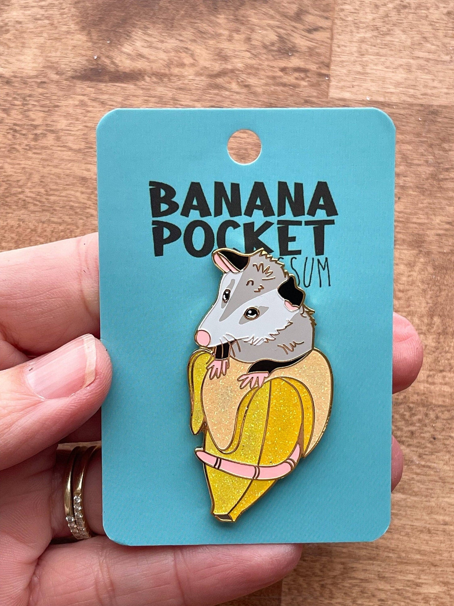 Glitter Banana Pocket Opossum Hard Enamel Pin