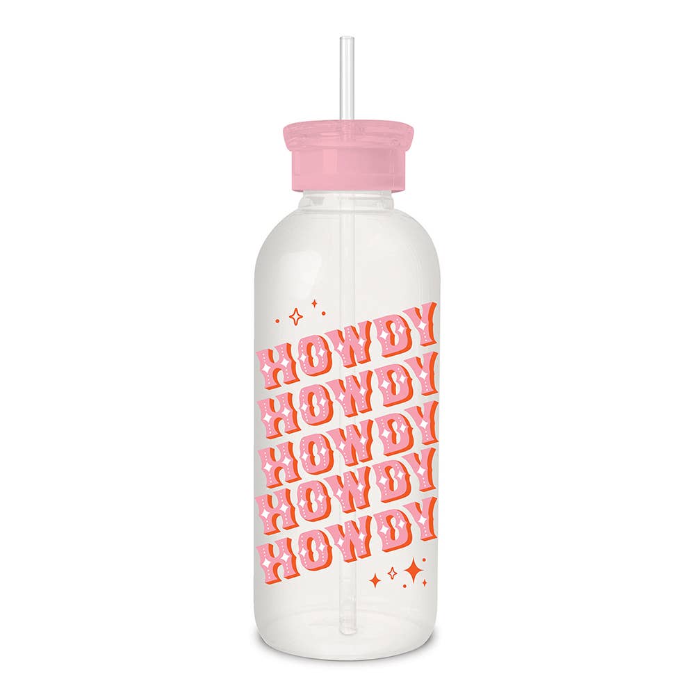 Howdy Partner Glass Water Bottle with Straw