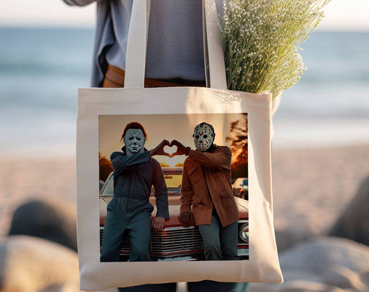 Michael And Jason Heart Photo Horror Halloween Tote Bag