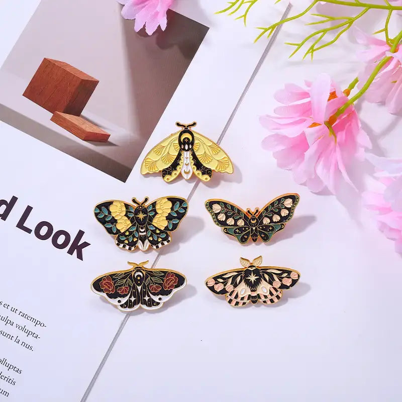 Roses Floral Moth Butterfly Enamel Pins