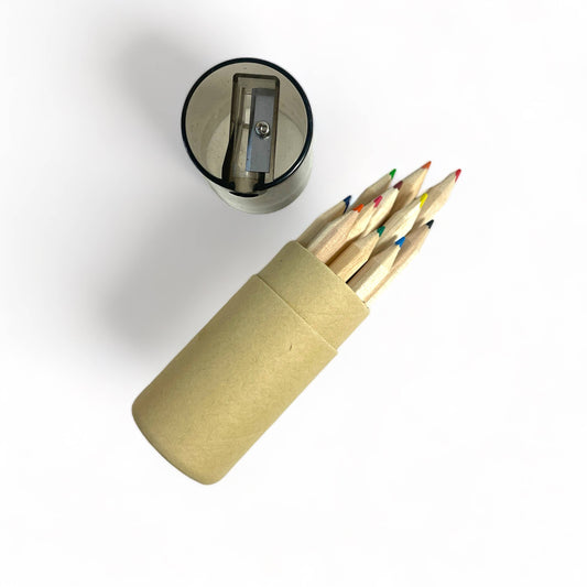 Mini Travel Compact Colored Pencils with Built In Sharpener, Assorted Colors