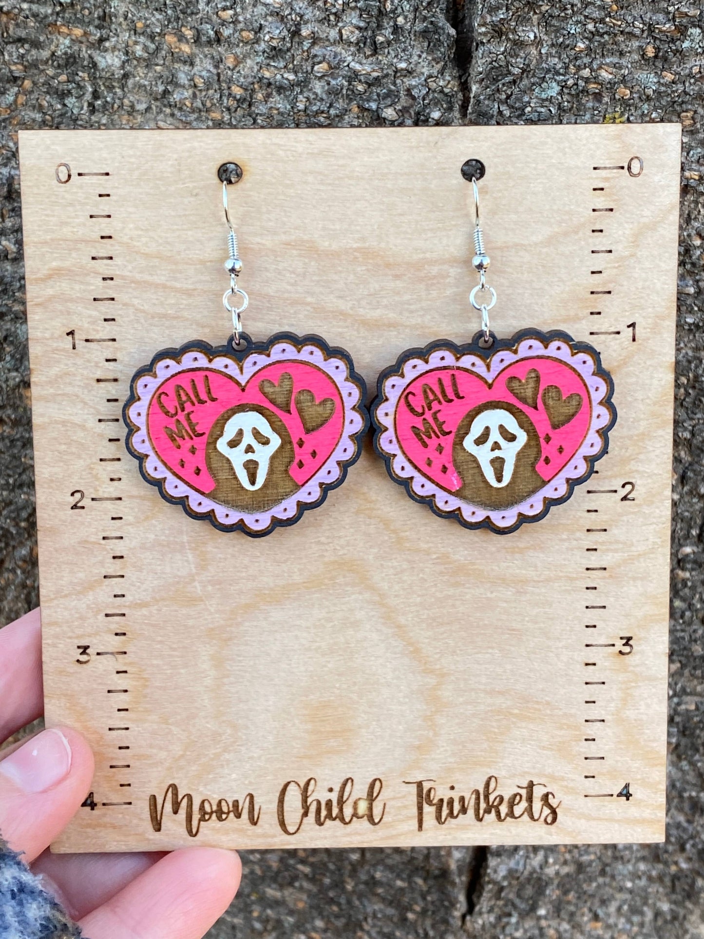 Ghost Face Horror Valentine Hand Painted Wood Earrings