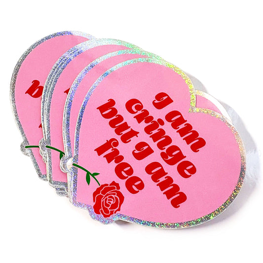 I Am Cringe But I Am Free Heart Shaped Glitter Sticker