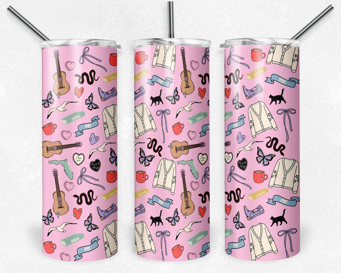 Pink Taylor Icons Including TTPD Pattern 20 oz Skinny Tumbler