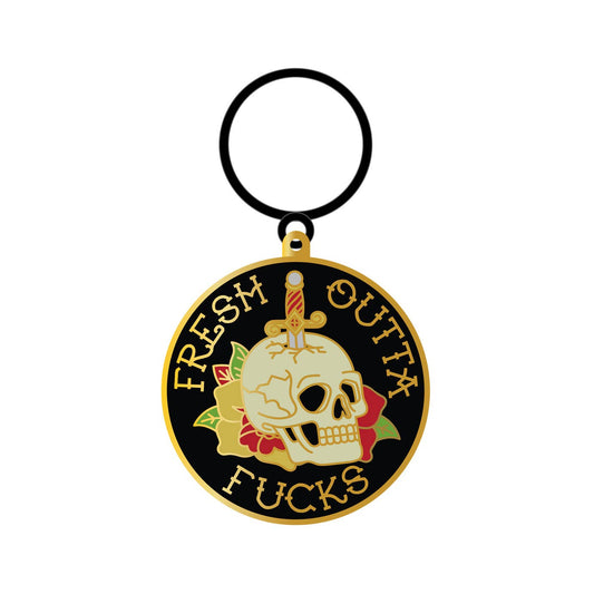 Tattoo Skull Fresh Outta Fucks Keychain