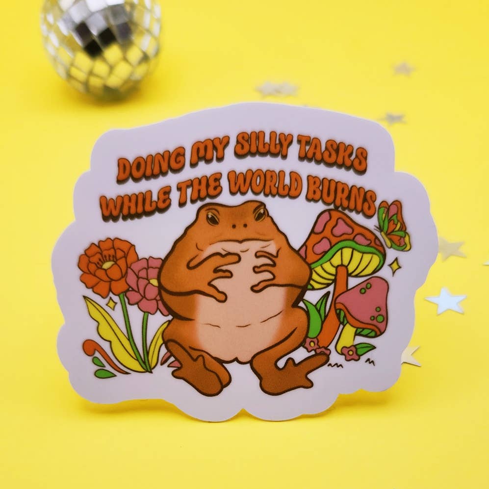 Holographic Silly Tasks Frog Sticker