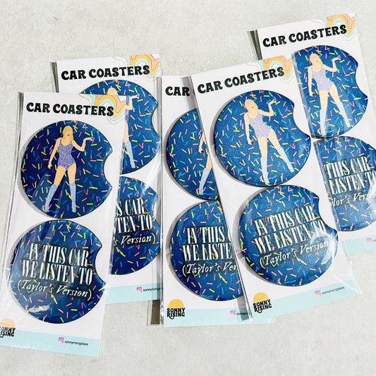 In This Car We Listen To Taylor's Version Car Coasters, Set of 2