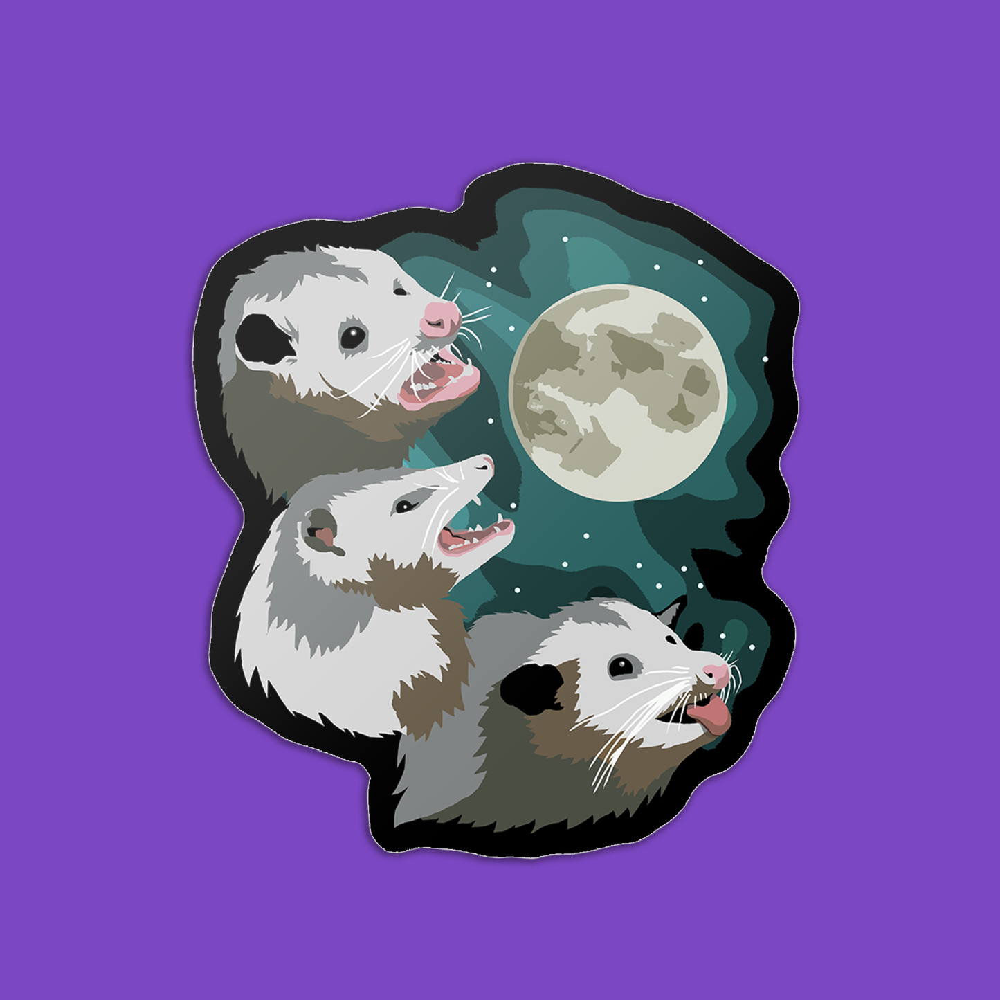 Three Possum Moon Sticker