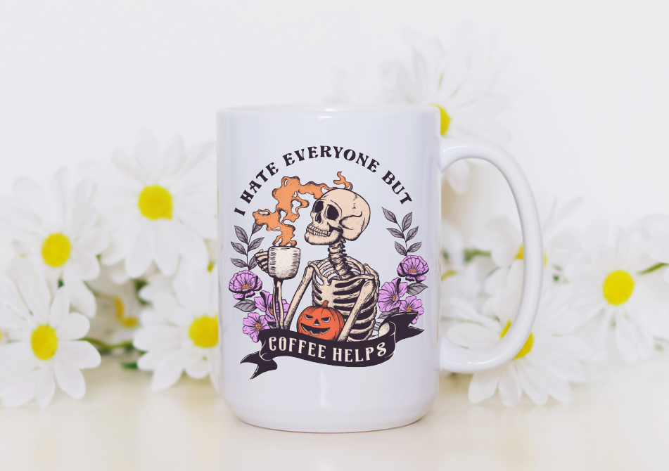 I Hate Everyone But Coffee Helps Halloween Coffee Mug