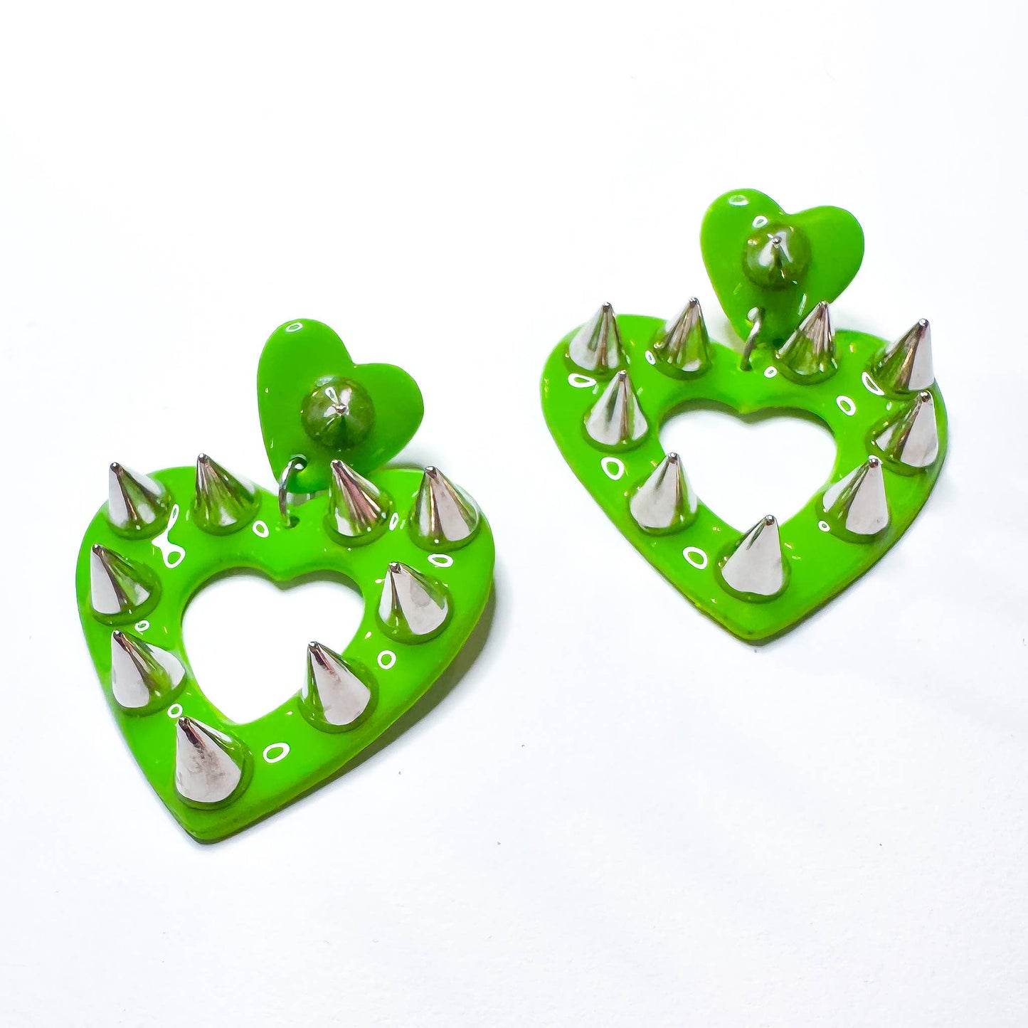 Charli XCX Punk Studded Brat Heart Clay Dangle Earrings