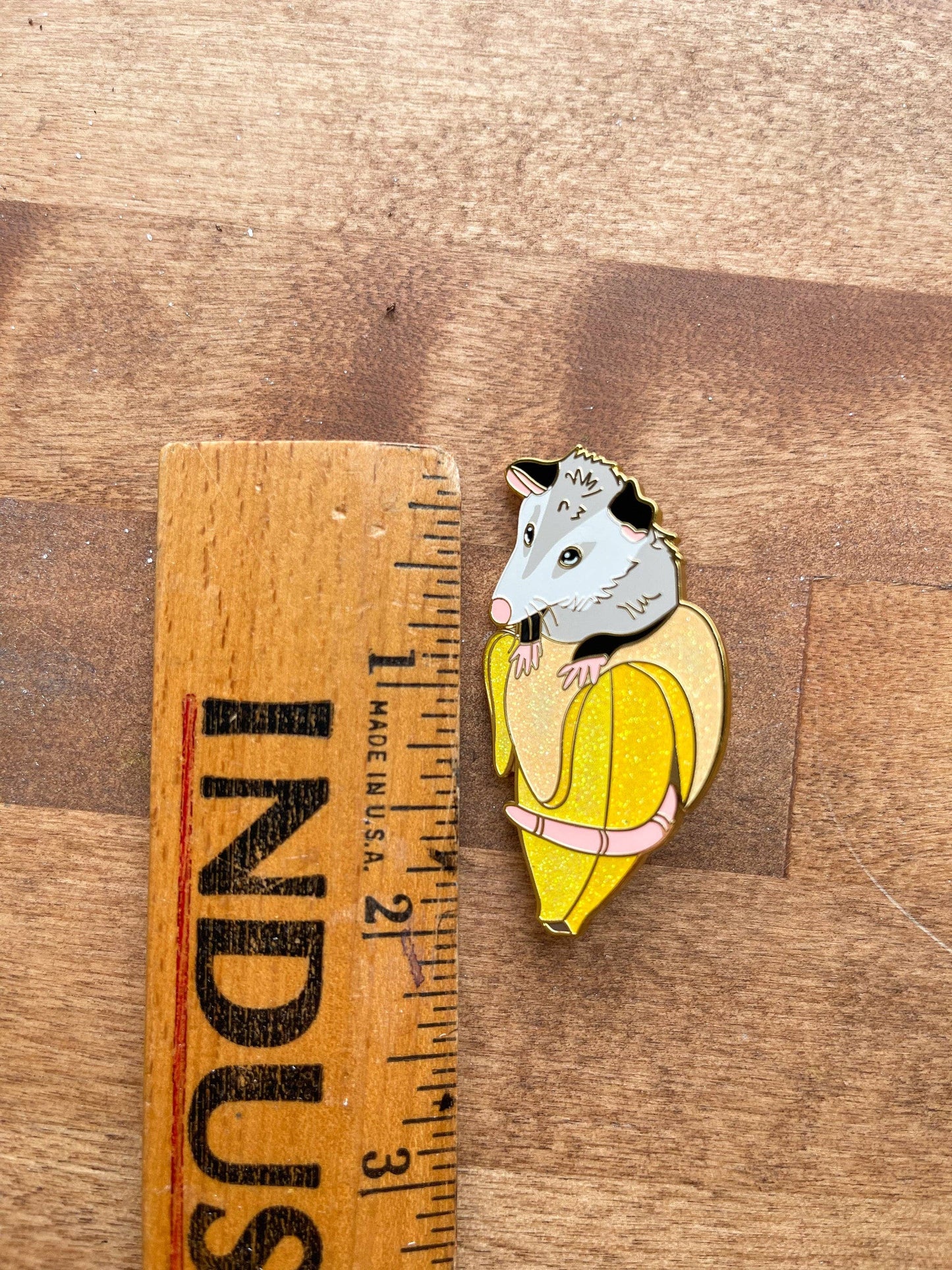 Glitter Banana Pocket Opossum Hard Enamel Pin