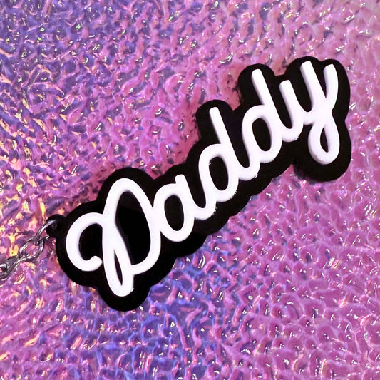 Daddy Keychain: White Letters / Black Outline