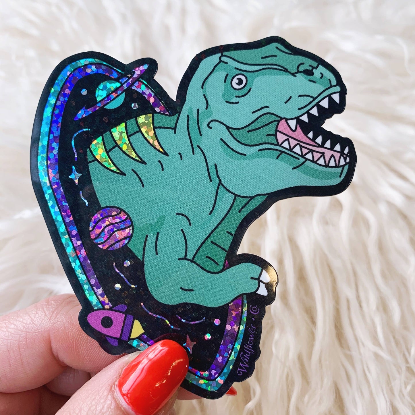 Dinosaur Space Glitter Holographic Sticker