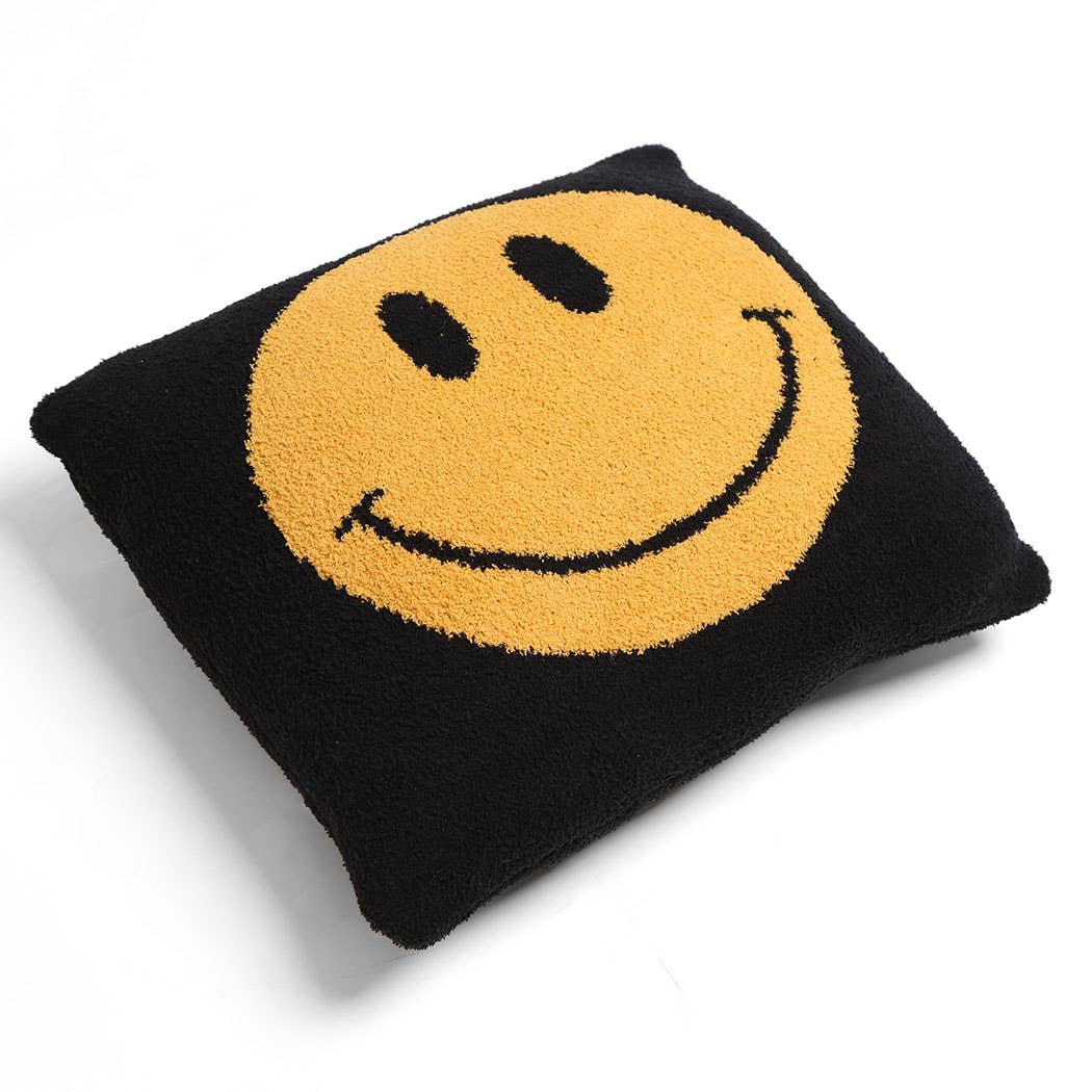 Black Smiley Happy Face Pillow