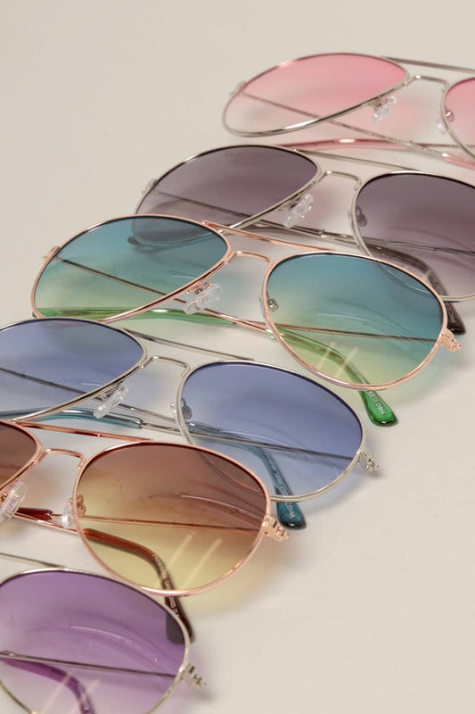 Tinted Lense Aviator Metal Frame Sunglasses, Assorted Colors