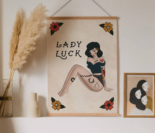 Lady Luck Pin Up Sailor Jerry Art Print