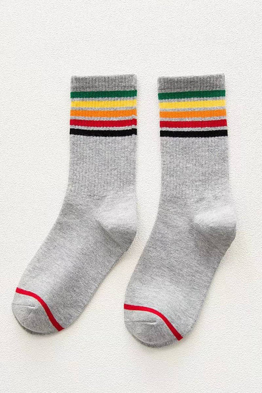Light Gray Rainbow Ankle Crew Socks, One Size