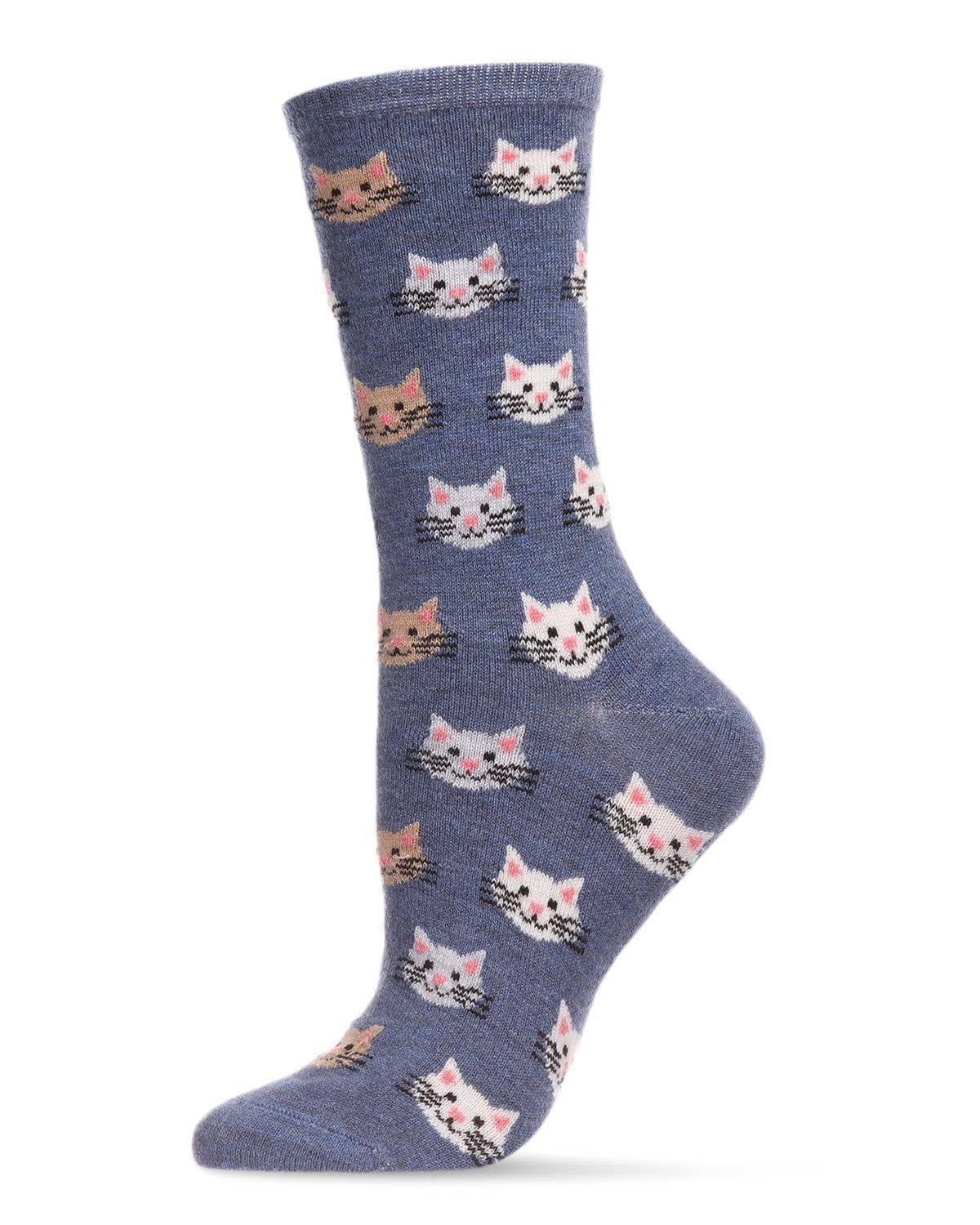 Cat Face Cashmere Crew Sock
