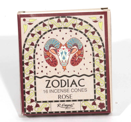 Aries Rose Scent Zodiac Incense Cones, Set of 16