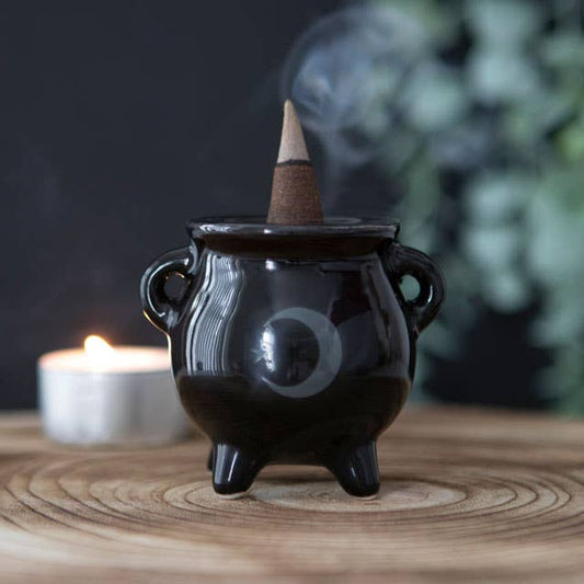 Gothic Mystical Moon Cauldron Ceramic Incense Holder