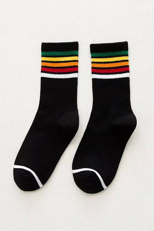Black Rainbow Ankle Crew Socks, One Size